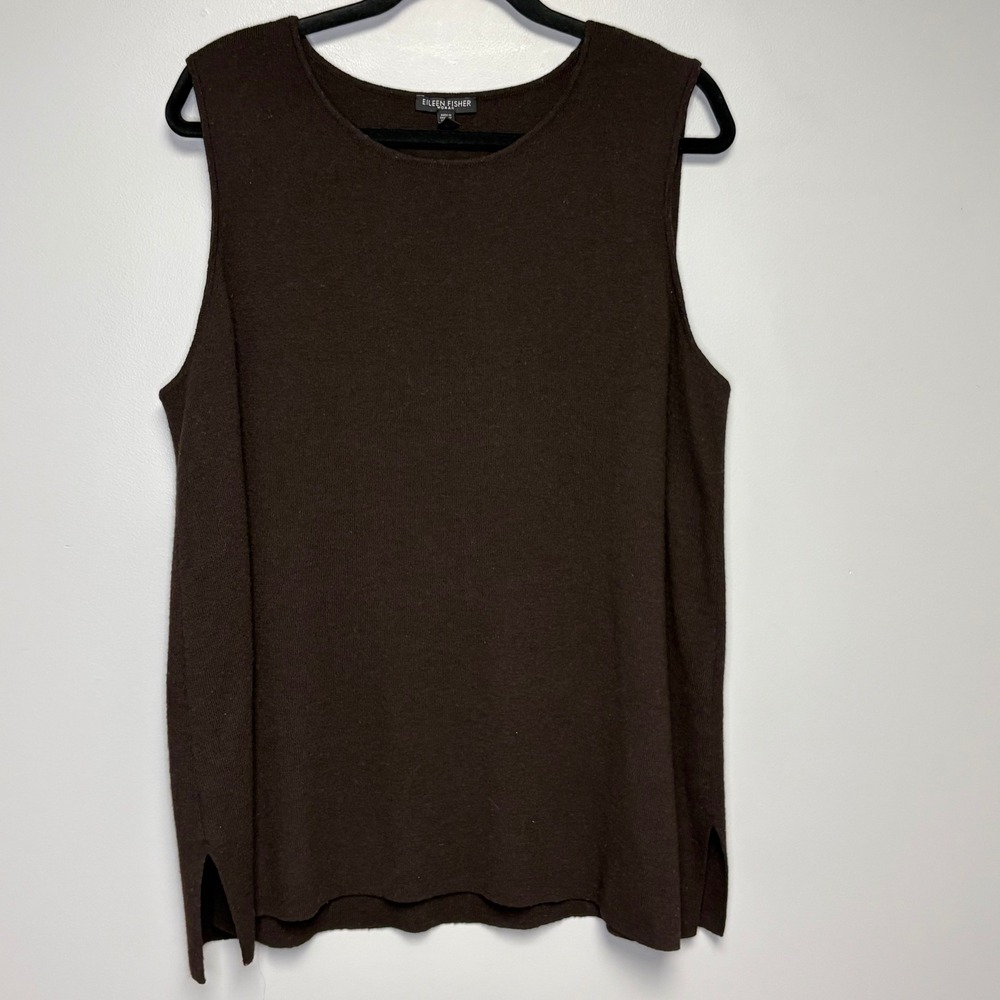 Eileen Fisher 100% Wool Preppy Dark Academia Office Brown Sleeveless Top Sz 1X